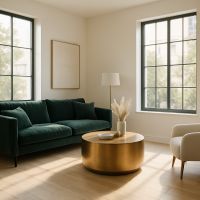 Salon chic : velours, laiton et bois clair