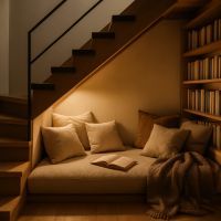 Coin lecture sous escalier lumineux
